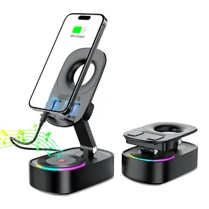 5-in-1 Wireless Speaker Phone Stand with Induction Audio, RGB Atmosphere Light & Power Bank