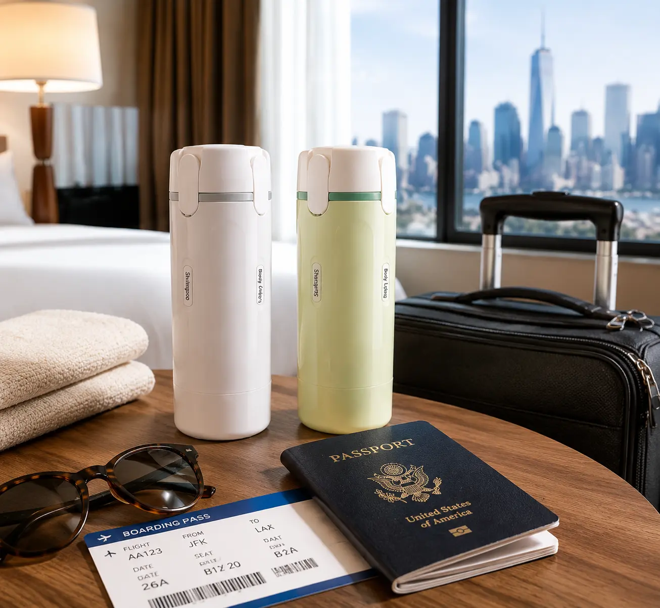 4-in-1 Travel Bottle Set, Refillable Leak Proof Travel Dispenser Bottle for Shampoo, Conditioner and Lotion, TSA Travel Toiletry Container for Trip Essentials