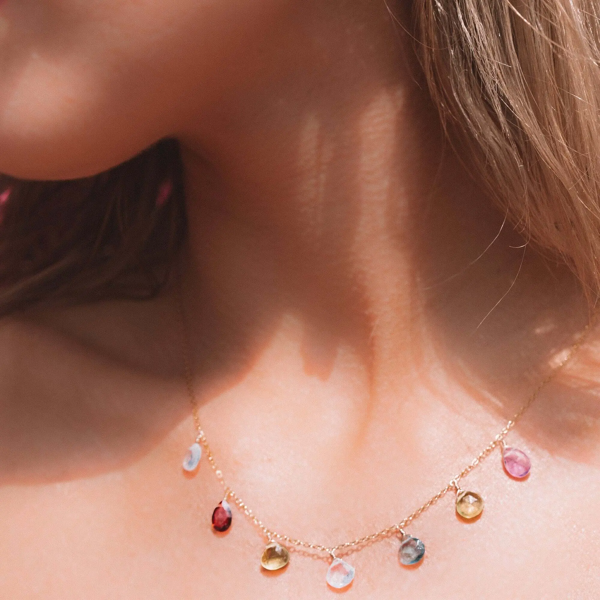 Rainbow Sparkler Necklace - Gold, Simple Design with Rainbow Gemstones, Lightweight and Elegant Necklace