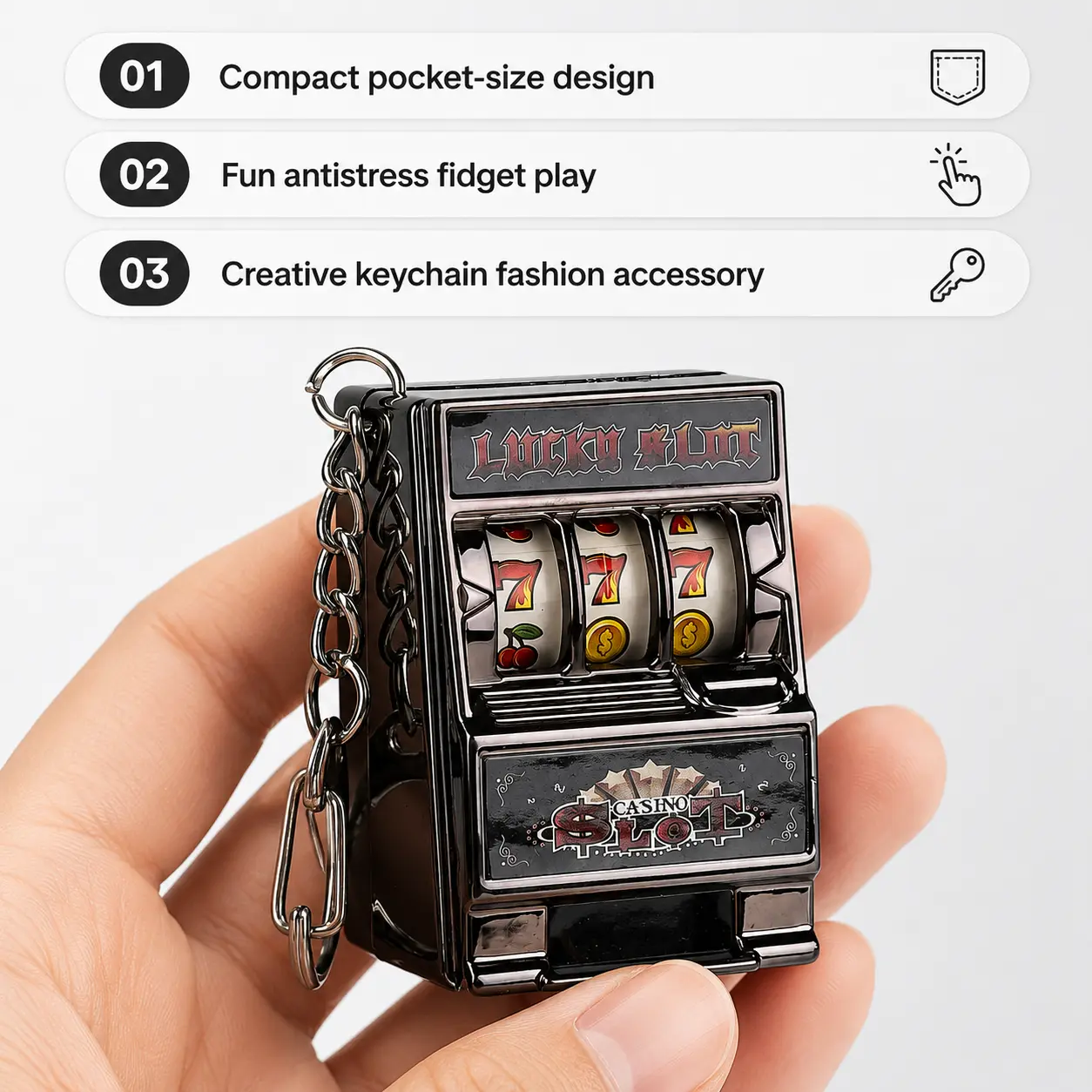 Mini Gambling Slot Machine Keychain - Creative Arcade Pocket Fruit Lucky Jackpot Gadget, Antistress Toy, Funny Game Fashion Accessory Key Ring