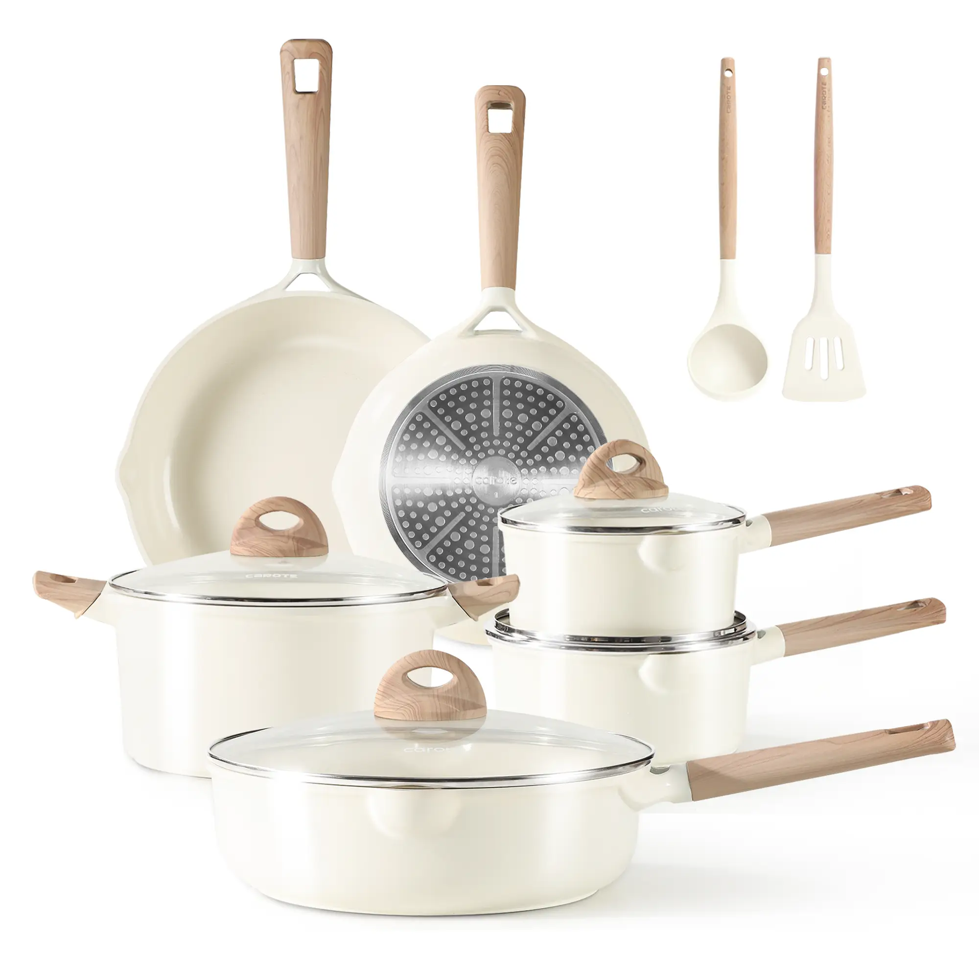 [Official] CAROTE 12 Pieces Pots and Pans Set, Healthy Kitchen Cookware Sets, Kitchen Induction Pots and Pans Cooking Sets Nonstick Nonstick Pots