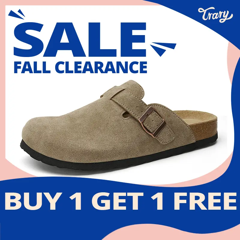 [BUY 1 GET 1 FREE!!!]Trary Men's Genuine Leather Cork Footbed Clogs