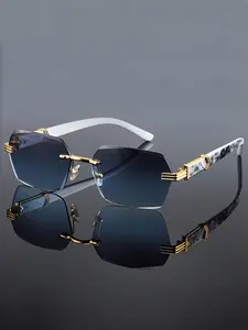 Unisex Frameless Vintage Fashion Glasses, Marble Pattern, Perfect for Streetwear, Photography, Dating, Travel, Beach, Driving, Outdoor, Party Gift, Trendy Shades, Street Style Shades