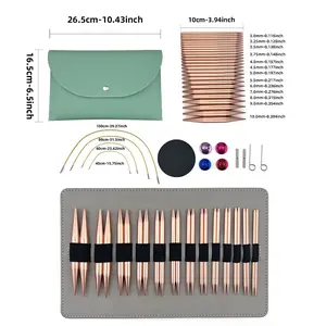 DIY Multifunctional Detachable Ring Pins, 10cm Long Rose Oxide Aluminum Interchangeable Cord Knitting Needles, 3.0mm-10.0mm, 13 Pairs
