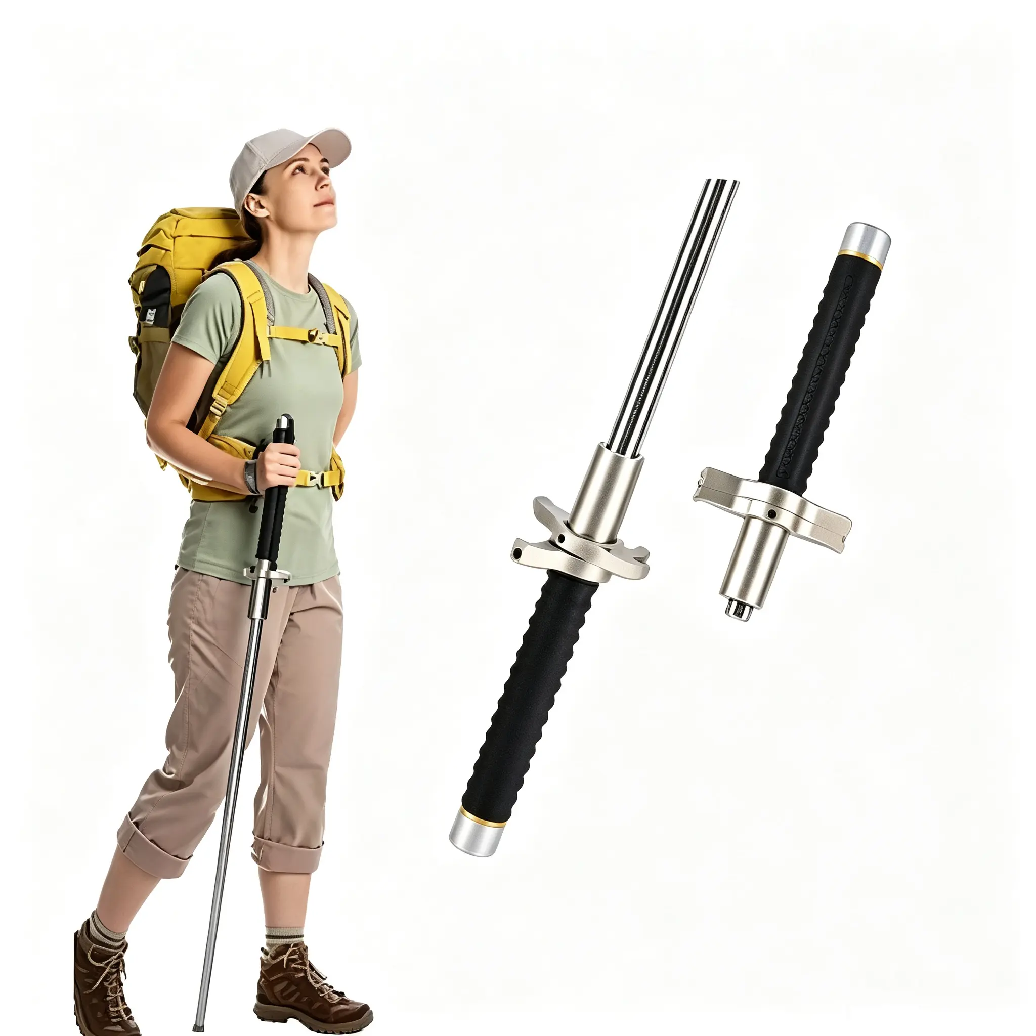 Unisex Durable Aluminum Hiking Sticks - Retractable, Lightweight, Adjustable, Foldable Trekking Poles with Carry Bag and Front Wheel
