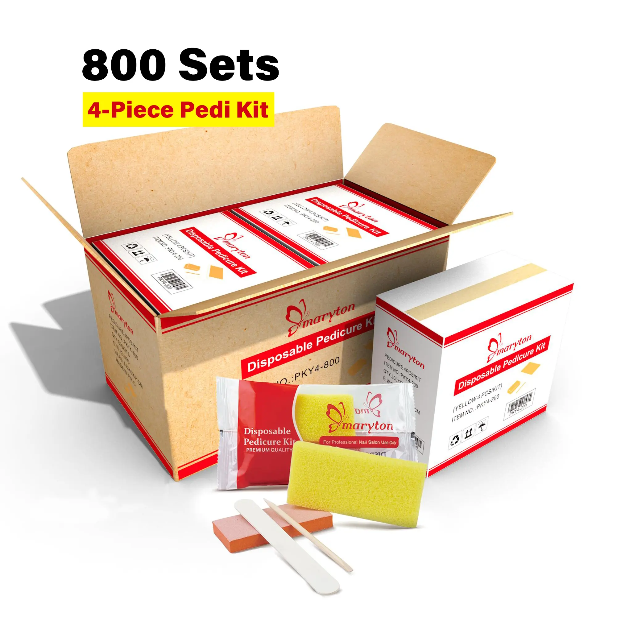 800 Sets Salon-Grade Pedicure Kit | 4-Piece Disposable Foot Care w/ Pumice Stone | Bulk Hygienic Nail Tools for Salons & Techs