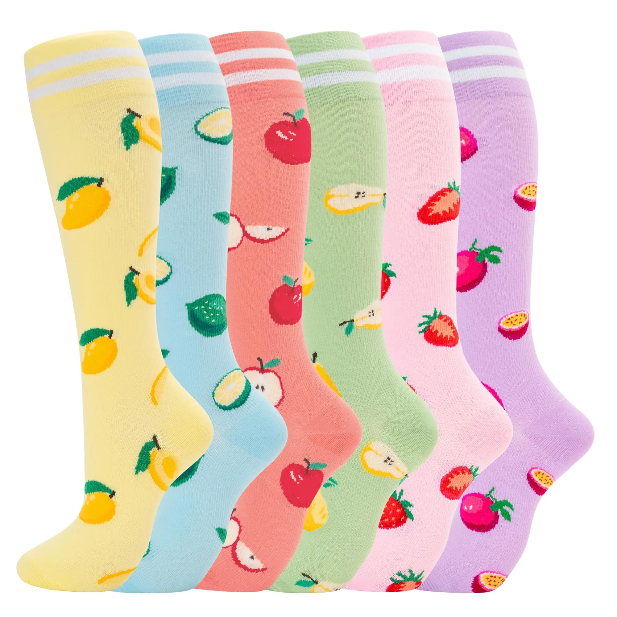 6 Pairs Fruit Compression Socks  (15-20 mmHg) for Women & Men | Cute Knee High Support Socks | Boost Circulation, Reduce Swelling | Perfect for Mom, Nurses, Travel, Pregnancy & Daily Wearcompressionsocks