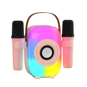 FigurineHong Karaoke Machine w/ 2 Wireless Mics + Voice Changer | 8 Light Modes & 6HR Playtime Ages 5-13 Safe | Perfect for Family Duets/Party/Camping