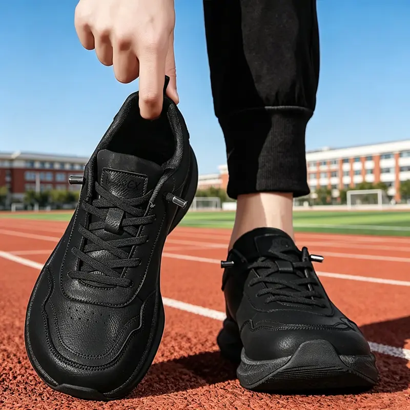Men's black wide-toe outdoor running shoes , affordable work shoes,widened design for wider feet, suitable for sports and casual wear,  stain-resistant, waterproof, all-day comfort, ideal for outdoor activities and daily wear.