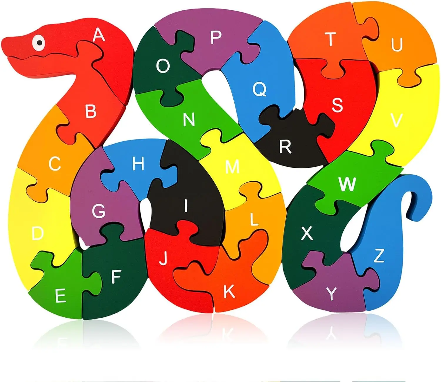 Montessori Wooden Alphabet Puzzle for Toddlers Snake ABC Learning Toys for Kids Educational Preschool Jigsaw Puzzle for Early Childhood Development Ideal Gift for Boys and Girls