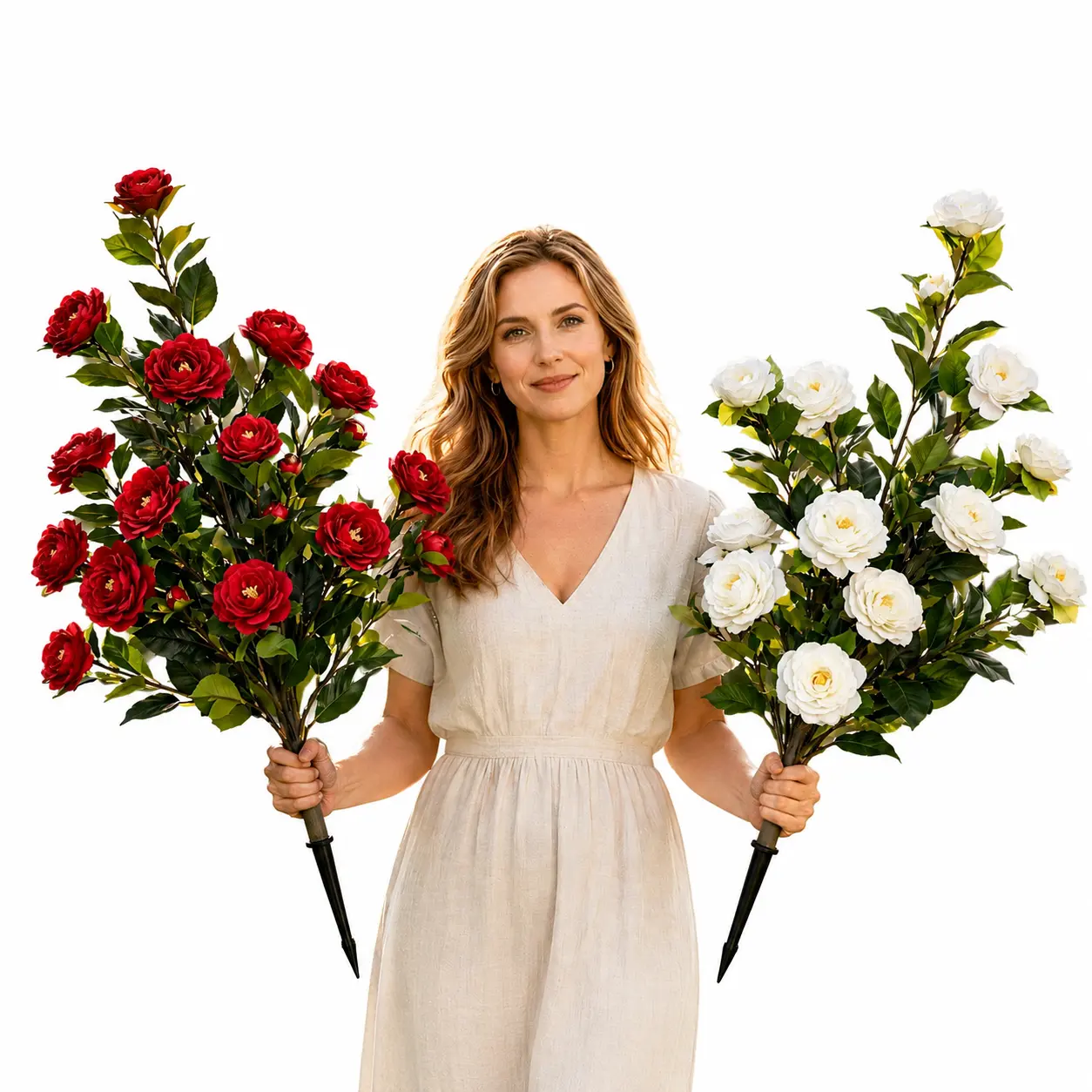 39”Artificial Camellia Tree, 2-Pack Realistic Fake Flower Shrubs, UV & Weather Resistant, No Fading Faux Plants for Indoor Outdoor Decor, Patio, Bedroom, Wedding, Housewarming Gift
