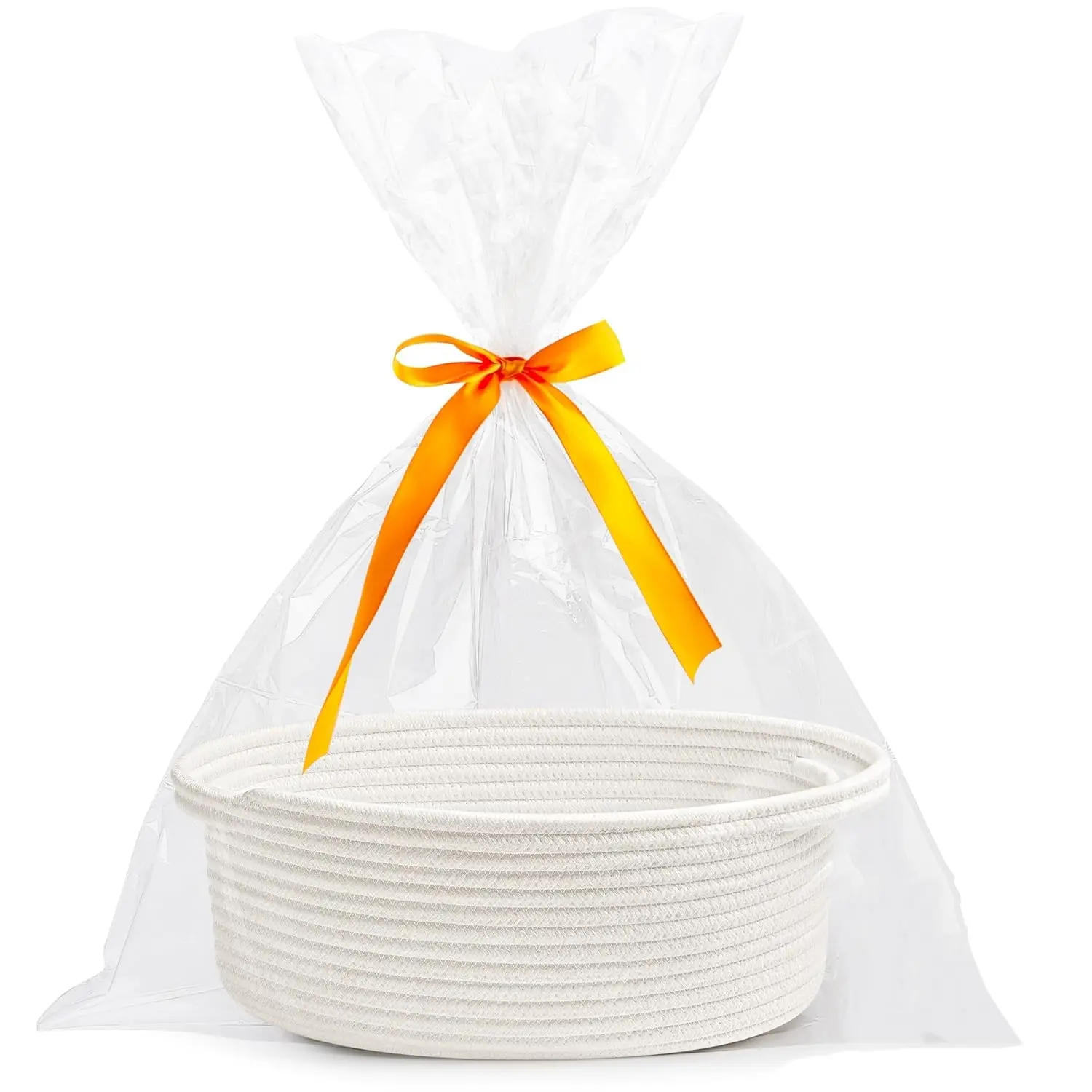 Small Woven Basket with Gift Bags and Ribbons Durable Baskets for Graduation Gifts Empty Small Rope Basket for Storage 12"X 8" X 5" Baby Toy Baskets with Handles, White