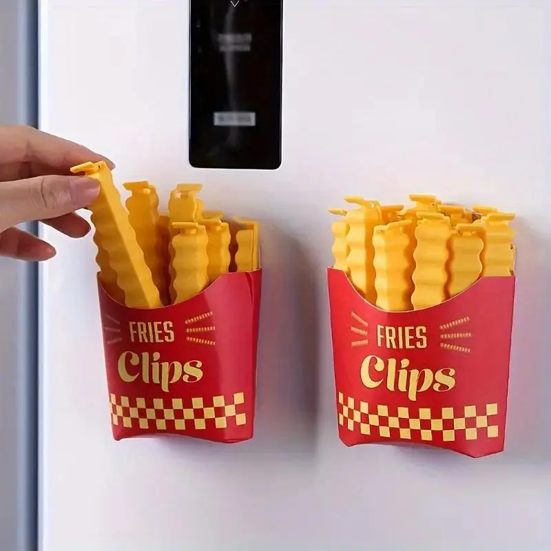 2/4 Pcs French Fries Shaped Food Sealing Clip, Creative Kitchen Food Storage Clip with Storage Box, Household Kitchen Storage Organizer