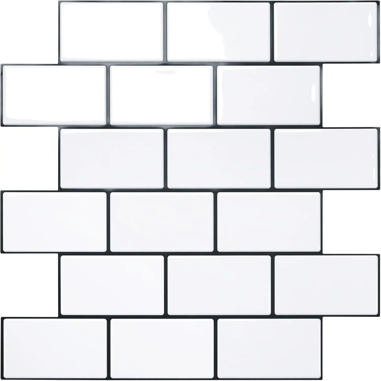 10-Sheet Peel-and-Stick Subway Tile Backsplash, 12"x12" White Thickened Design (2-3 Times Thickness, 2mm-2.5mm) for Kitchen Home Improvement Wall Decor