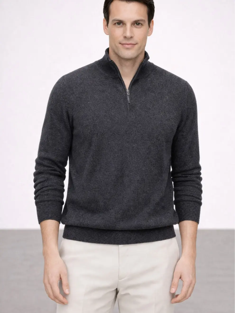 State Cashmere Men's Mock-Neck Quarter Zip Cashmere Polo Sweater