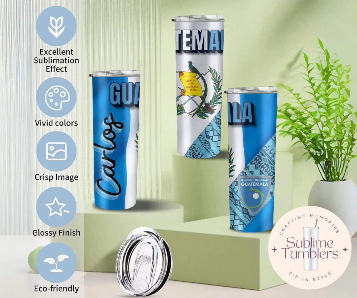 Custom Guatemala Football 20oz Tumbler, Guatemala Flag Water Bottle with Lid and Straw, Stainless Steel Reusable Drinkware, Skinny Straight Sublimation Tumbler