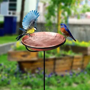 Pure Copper 11 inch Diameter Bird Bath, Bird Feeder with 34 inch Iron Stand