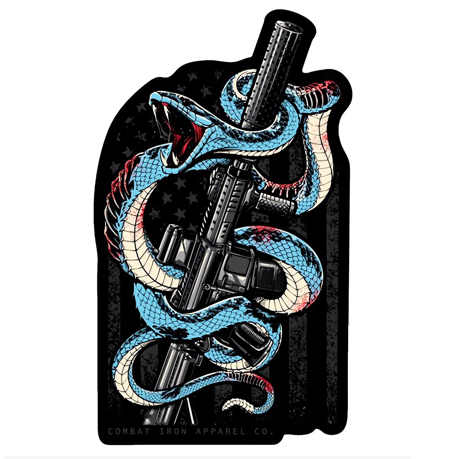 COMBAT IRON Snake US Flag SBR Decorative Sticker - Durable Peel-Off American Retro Character-Based Car Decorative Sticker Decals for Hard Hats, Cars
