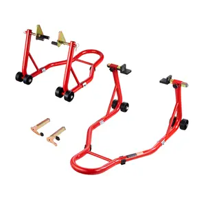 VEVOR Motorcycle Stand Lift, 850lbs Capacity Front Rear Combo Stand Lift, Front Wheel Dual-Fork Stand, Rear U+L Fork Swingarm Spool Stand, for Most Yamaha Honda Kawasaki Suzuki Motorcycles, Red