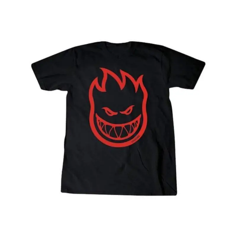 Spitfire Bighead Short-Sleeve Round Neck Casual Streetwear Skateboard Top, Size Large, Black-Red, Shortsleeve, Tshirt, Crew Neck, Relaxed Fit, Menswear, Mens Clothing, Breathable, Sporty Chic, Clothes