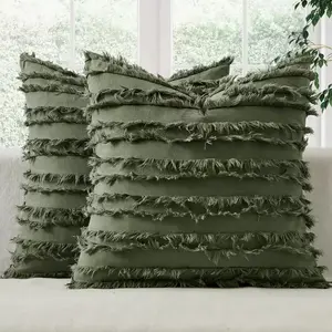 Decorative Boho Throw Pillow Covers Set of 2 Dark Brown Chocolate Modern Linen Striped Jacquard Pattern Farmhouse Neutral Cushion Covers for Sofa Couch Living Room Bedroom 18x18 Inch Home Decor