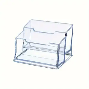 1pc Acrylic Business Card Holder, 2 Card Slots Business Card Display And Card Holder Storage Bag, Office And Front Desk Essential Desktop Supplies