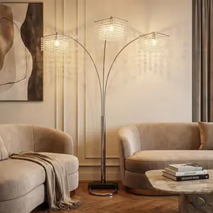 Modern Design Classic Luxury 87"H Multi-head Floor Arc Lamp with Crystal-like Accents & Rain Drop Arc for Living Room Home Decor Light