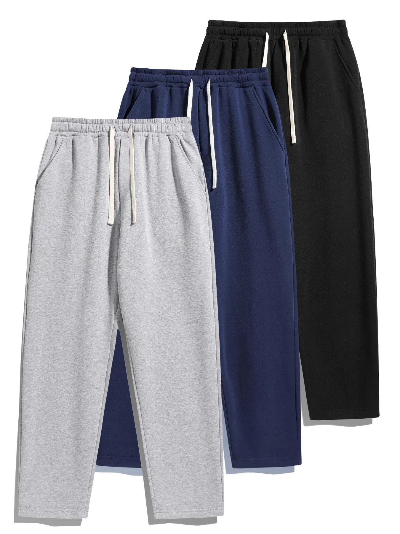 Men's Thermal Fleece Baggy Straight-Leg Joggers - Drawstring Waist Streetwear Bottoms for Fall & Winter Menswear Clothing, Men's Clothing