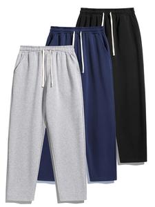 Men's Fleece Thermal-Lined Drawstring Waist Baggy Essential Sweatpants - Relaxed Fit, Loose Straight Leg, Warm-Up Male Clothing Clothes for Fall & Winter Daily Wear, Work Smart Casual Outfits