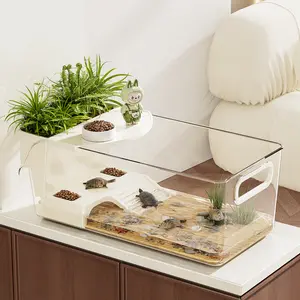 HD Clear Turtle Tank with Basking Platform, All-in-One Habitat for Semi-Aquatic Turtles & Amphibious Reptiles,summervibes