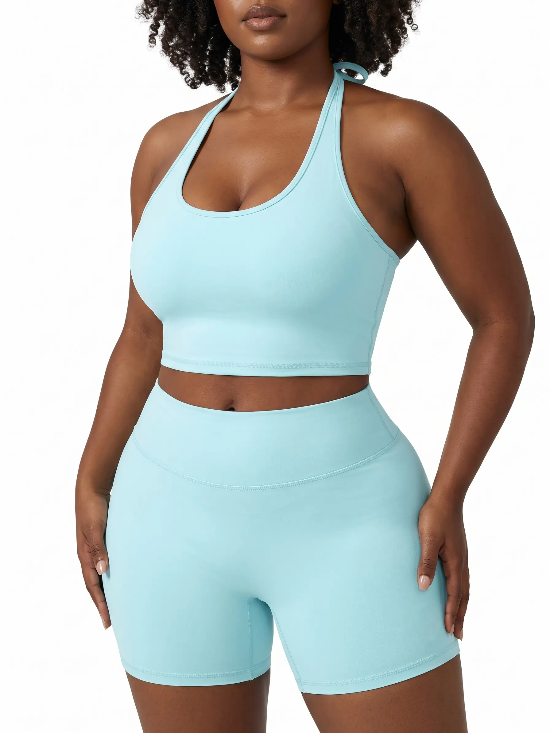 Uncia Active Women Halter Tie Back Sports Bra & High Waist Biker Shorts 2 Piece Yoga Set, Soft Stretch Tummy Control Workout Matching Outfit, Squat Proof Moisture Wicking Athletic Suit for Gym Running Pilates Daily Casual backtoschool