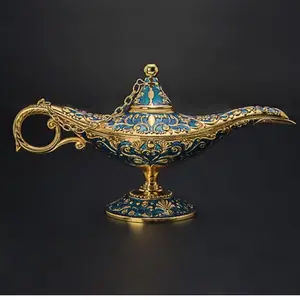 Aladdin Magic Genie Costume Lamp - Classic Vintage Home Table Decoration & Gift, Golden Blue