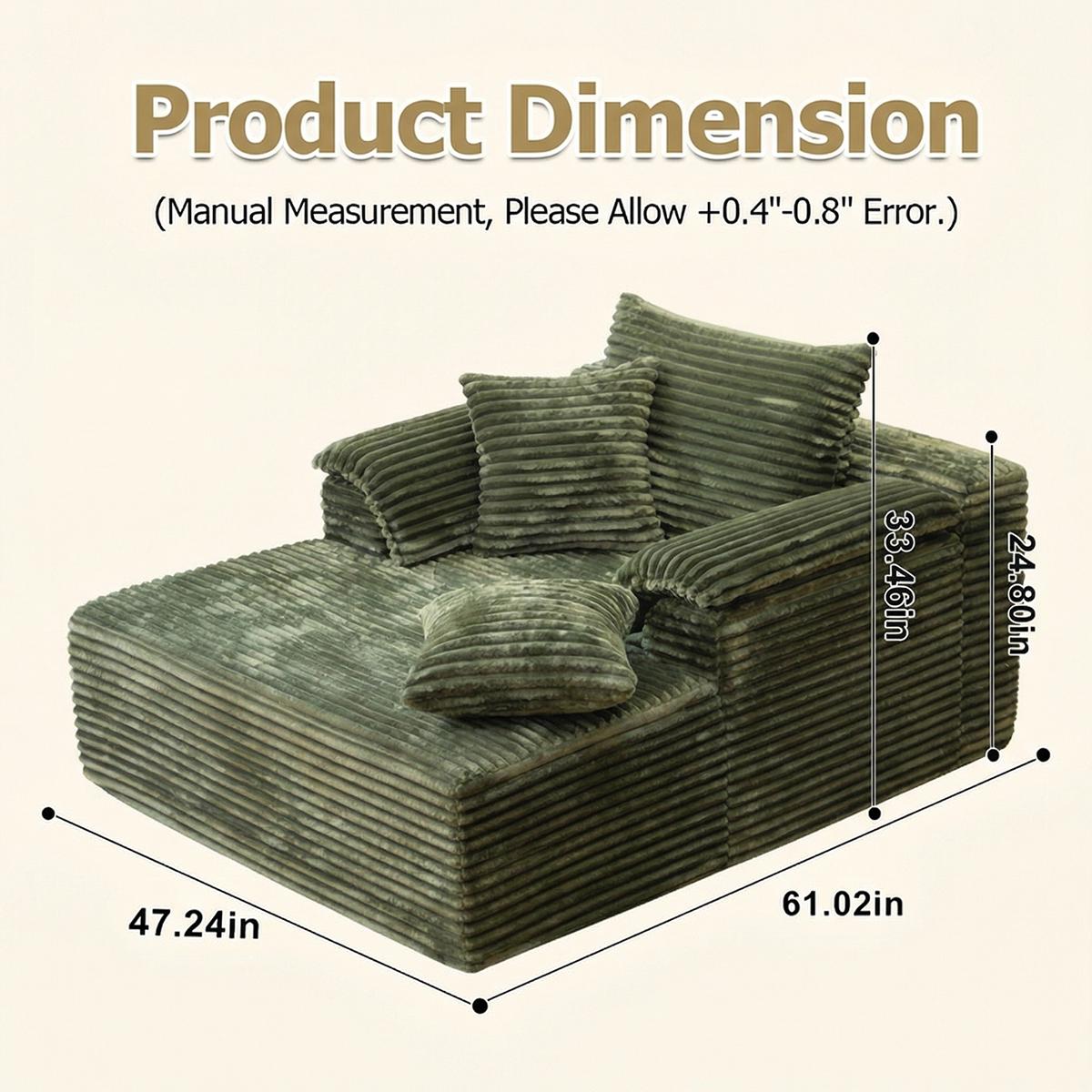Oversize 61"multi-function combination sofa bed (cloud couches) - modern leisure chair, which can be converted into a bed without assembly, is made of plush fabric, suitable for small space, apartment, guest room, and can be selected in multiple colors