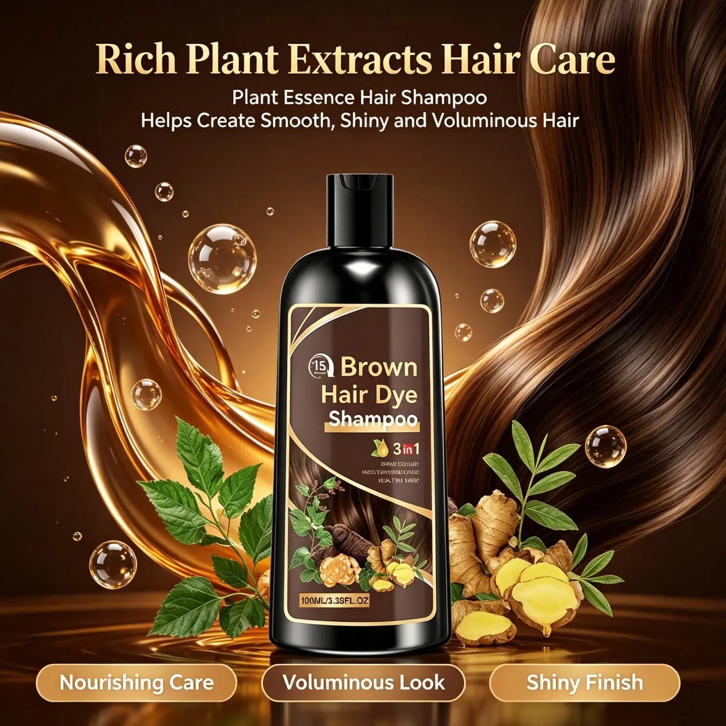Brown Plant Essence Silicone-Free Shampoo - Organic Cupuau Butter Formula, Plant Extracts for Oily Scalp, Nourishes, Voluminates, Defines Curls, Leaves Hair Smooth & Shiny, Leave-In Conditioner Spray eva nyc flat oleanolic less simply grow tonic