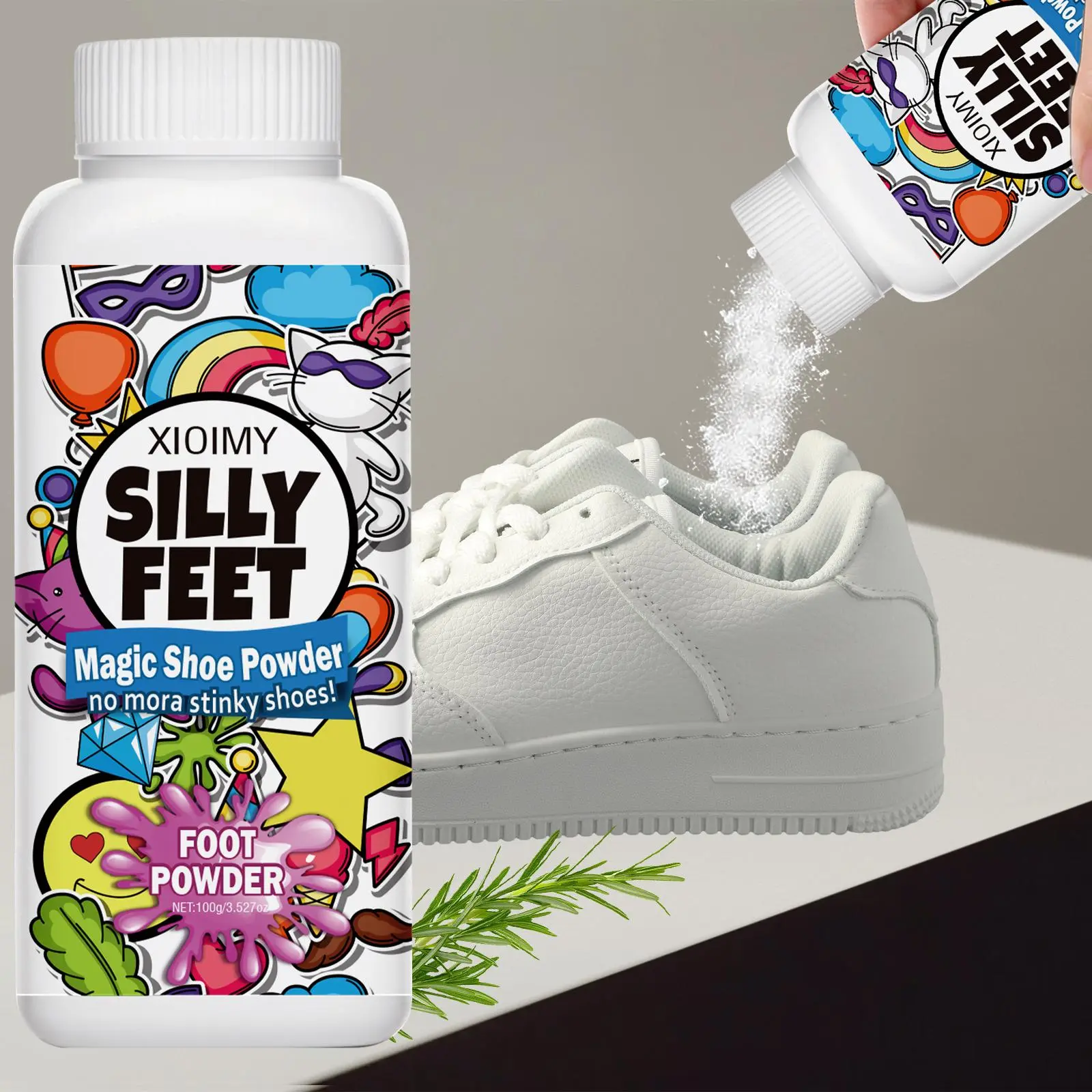 100G Shoe Odor Eliminator with Vitamin E and Rosemary Formula, Low Allergy Foot Powder for Light Colored Shoes, Paraben-Free Foot Care Powder