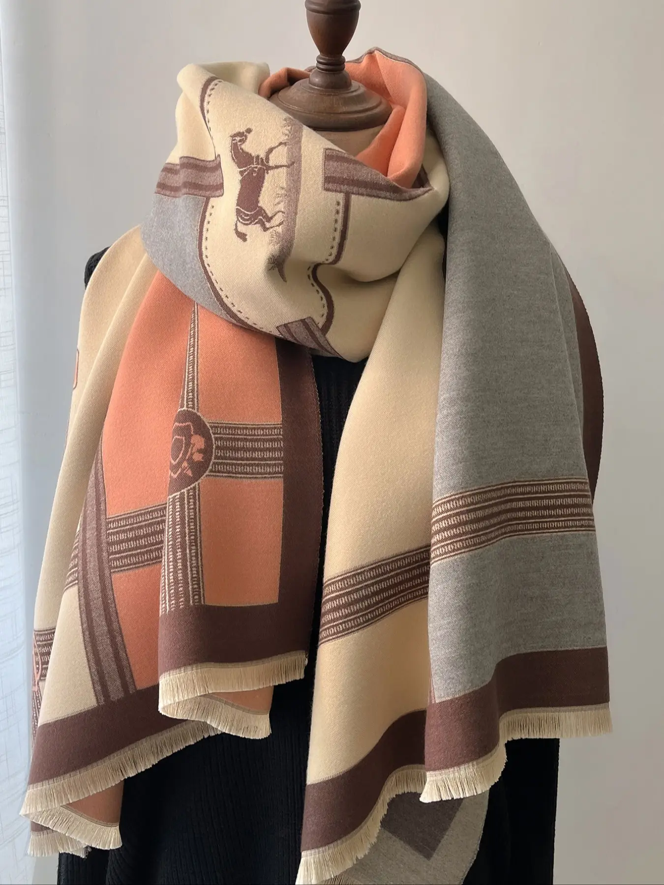 Boho Style Faux Wool Scarf for Women, Warm Knit Wrap for Fall & Winter, Fashionable Versatile Shawl for Casual, Knitted Scarf