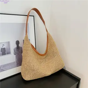Vintage Woven Straw Tote Bag for Women, Large Capacity Vacation Style Underarm Shoulder Bag, Breathable Lightweight Beach Handbag Perfect for Summer Seaside Trips, Travel, Holidays, Shopping & Daily Casual Outdoor Activities