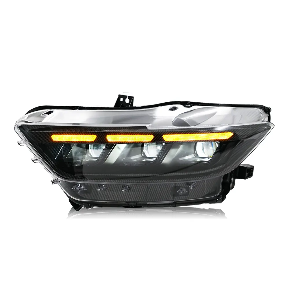KuerLED Headlight for 2015-2017 Ford Mustang, Projector Front Lamp Assembly with Triple Beam Lens