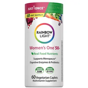 Rainbow Light Womens One + Multivitamin 50 Plus | 60 Caplets | Supports Menopause | Real Food Nutrients, Digestive Enzymes & Probiotics