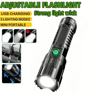 USB Rechargeable LED Flashlight, 3 Modes Sos Strobe Light, Portable Adjustable Focus Torch, Ideal for Hiking Camping Emergency, Adjustable Tactical Flashlight