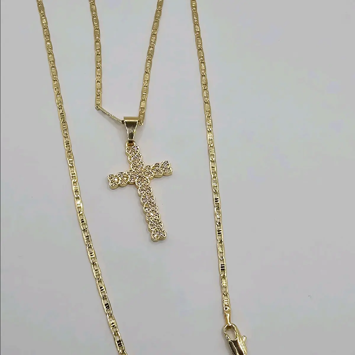 VALENTINE'S DAY  gift CROSS beautiful necklace with hearts stones Gold-plated
