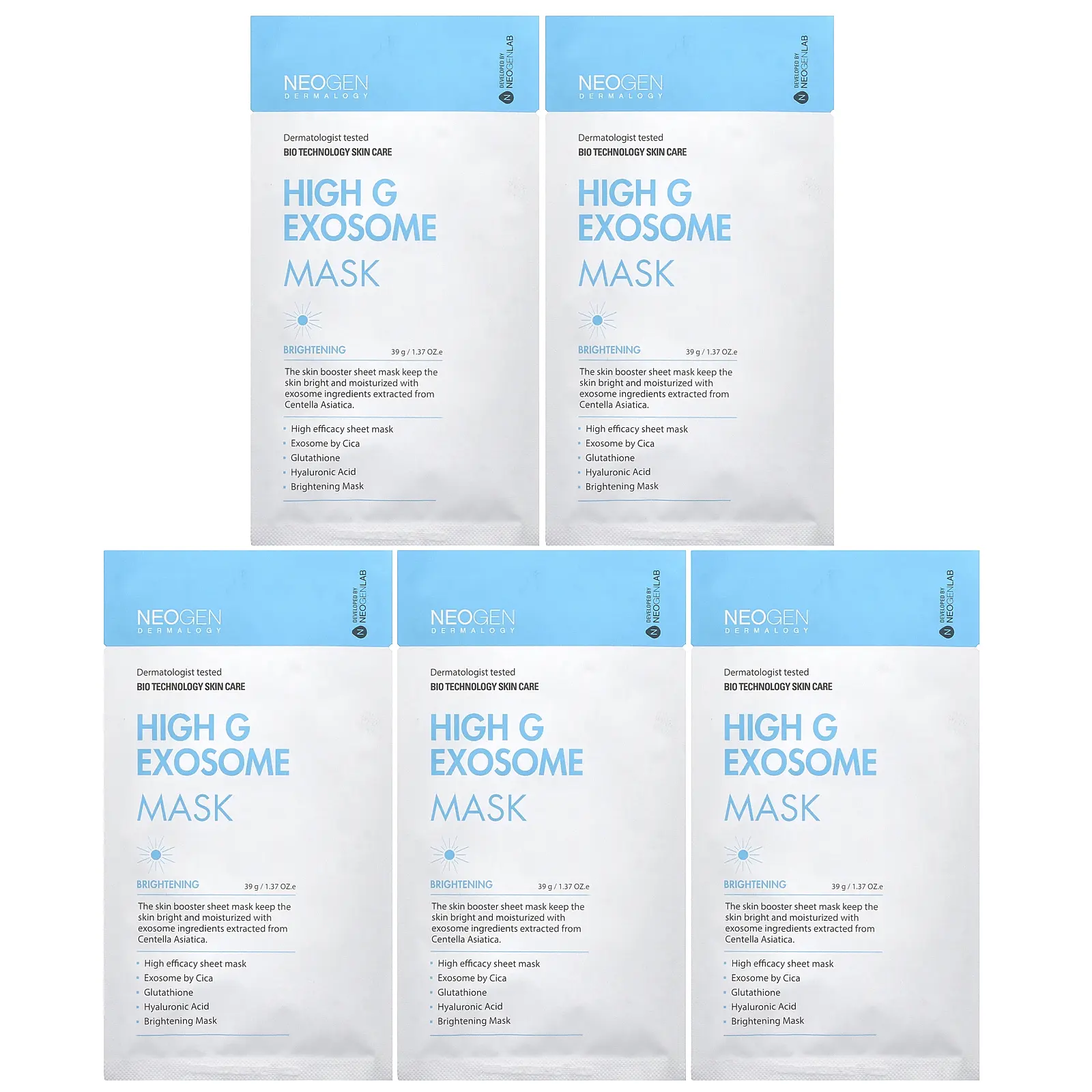 Neogen High G Exosome Beauty Mask, Brightening, 5 Pack, 1.37 oz (39 g) Each