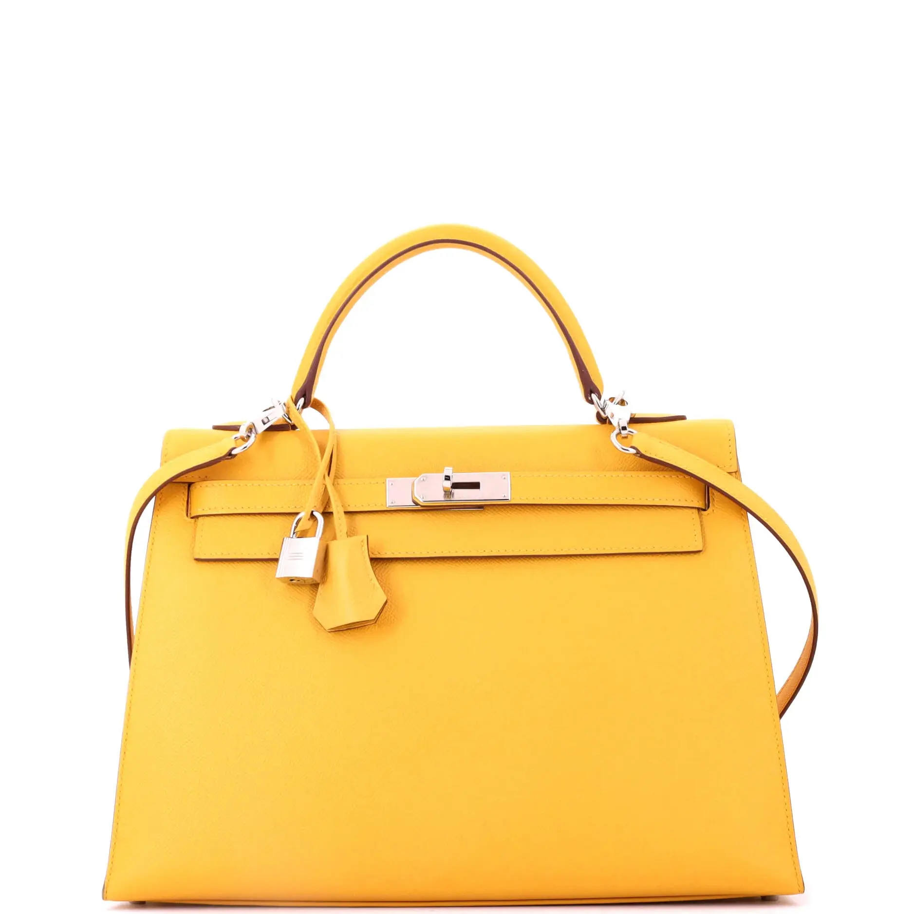 Pre-owned HERMÈS Leather Top Handle Bags Hermes Kelly Handbag Soleil Epsom with Palladium Hardware 32 by Rebag
