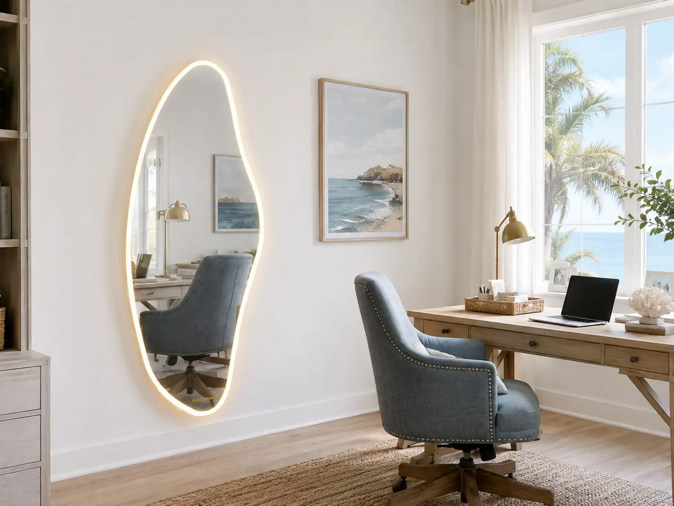 65" x 25" Irregular LED Full Length Mirror, Unique Shape Wall Mounted Full Body Mirror with 3 Color Lighting, Touch Control Dimmable Lighted Mirror for Bedroom, Closet, Entryway and Home Decor