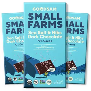 GoodSAM Small Farms - Organic Sea Salt & Nibs 70% Dark Chocolate Bar – Bundle (3, 5, or 10-Pack)