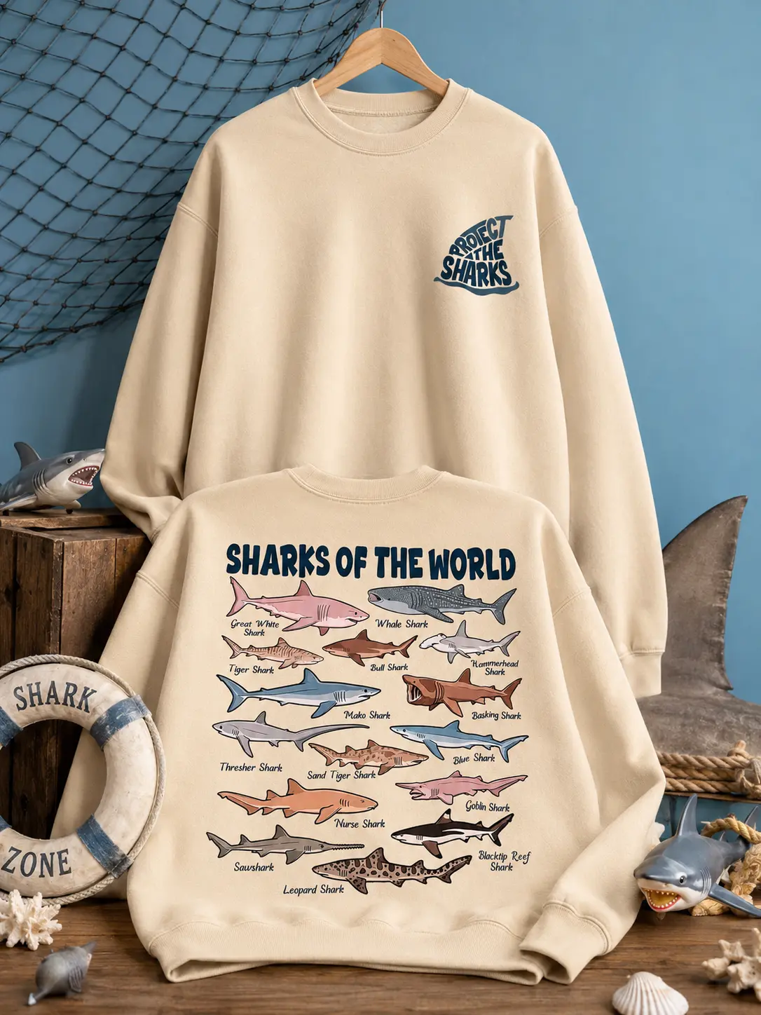 Sharks of the World Comfort Colors® Tee | Shark Week Graphic T-Shirt | Marine Life Sweatshirt | Ocean Lover Gift | Shark Lover Unisex Shirt
