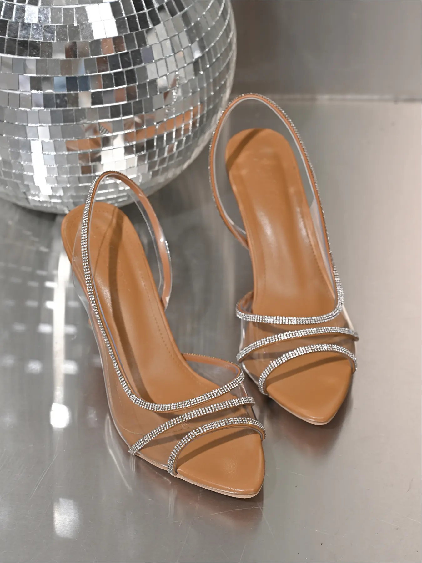 Rhinestone Stiletto Sandals, Open Toe One-Strap Heels for Party & Daily Wear