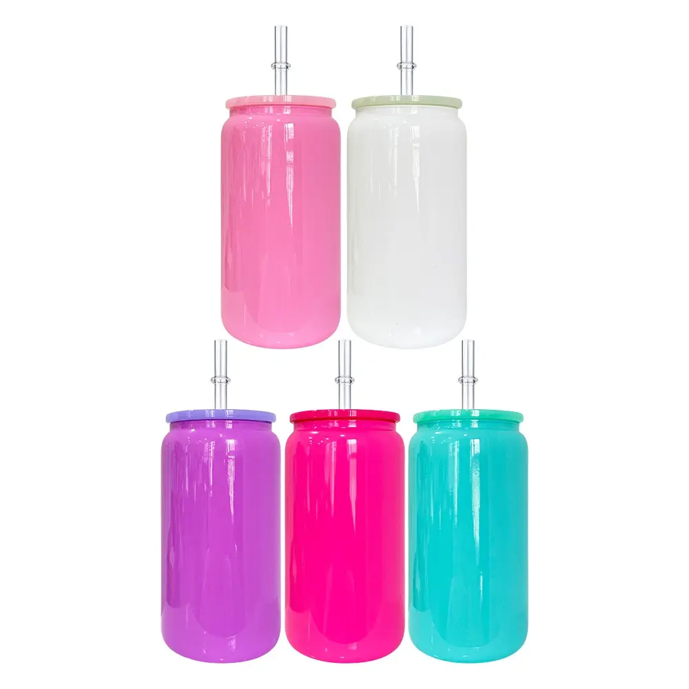 25pcs 16oz Sublimation Macaron Colors Glass Tumblers USA Warehouse Blank Sublimation Glass Cans for Sublimation and UV DTF Wraps