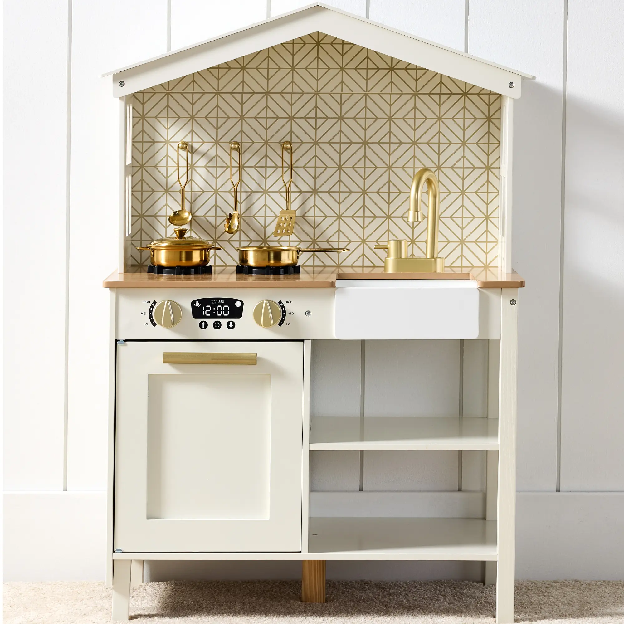 Best Choice Products Pretend Play Wooden Farmhouse Kitchen Set w/ Storage, Clicking Knobs, 5 Accessories