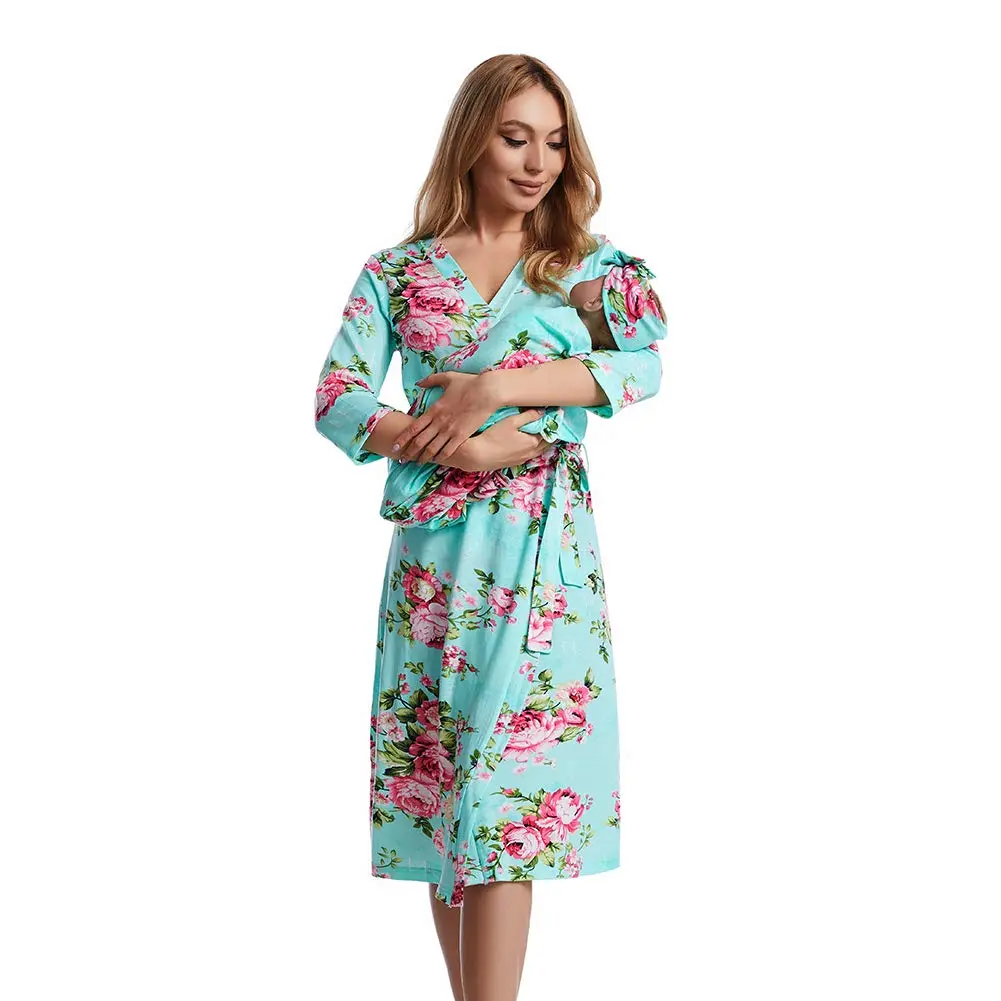 Maternity Robe and Baby Receiving Blanket Matching Mommy Labor Delivery Robe and Swaddle Set US Alpha Medium Regular Regular auqa